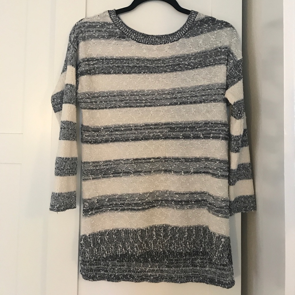 Grey and White Striped Slubby Sweater